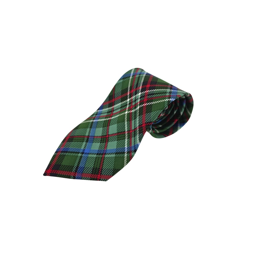 The Tie Bar Mens Green Plaid Silk Necktie Stain Resistant Tartan Extra Long